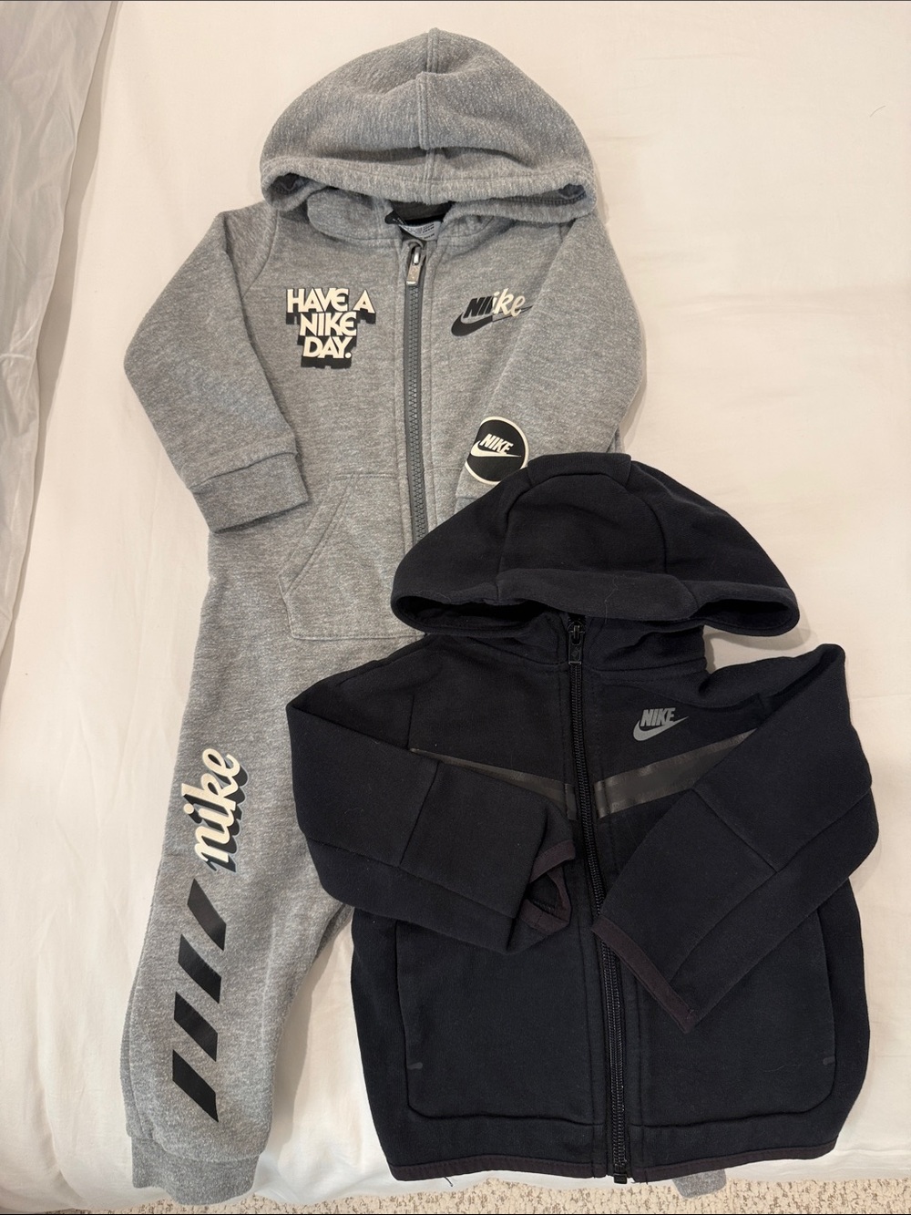 Nike Kids Grey and Black Hooded One-Piece Bodysuits